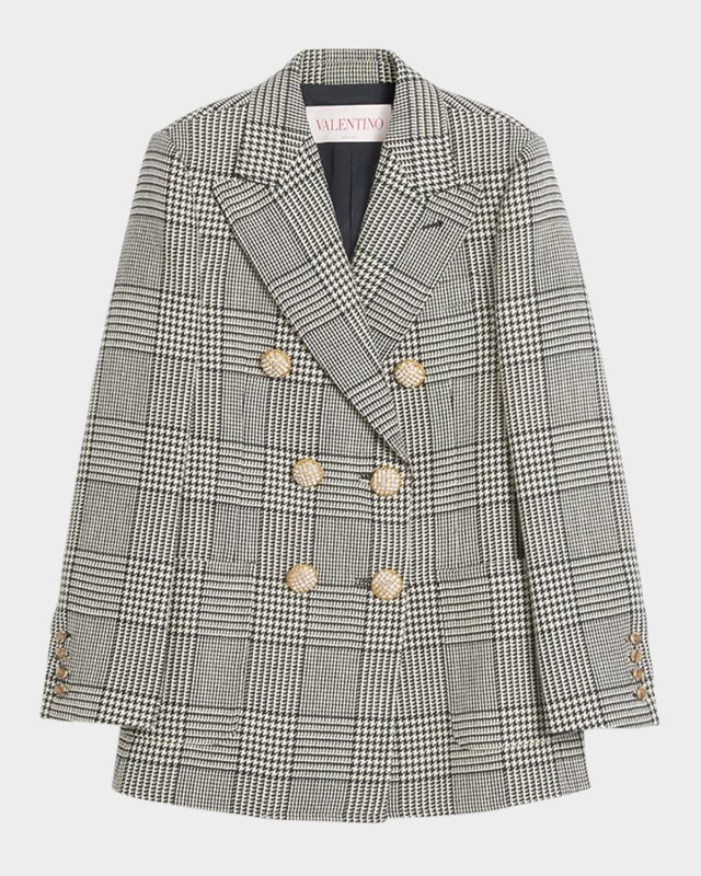 Houndstooth Wool Double-Breasted Jacket